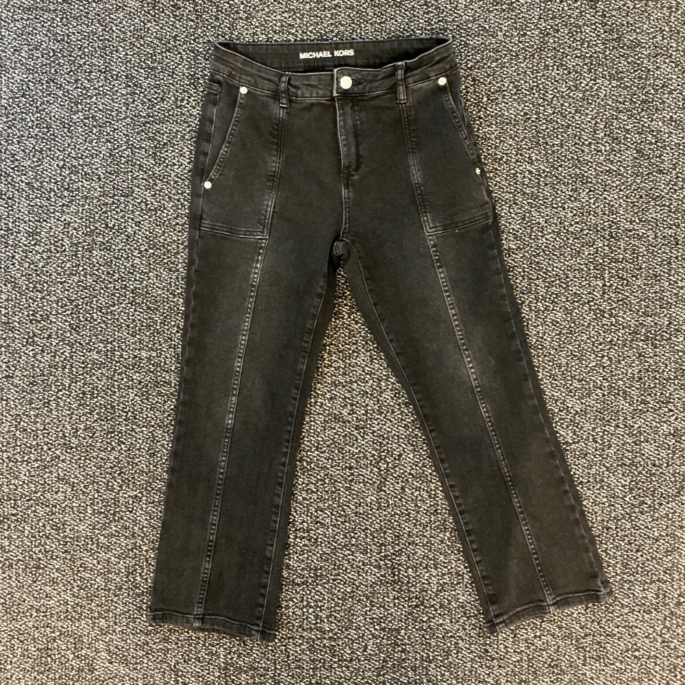 Michael Kors Selma Black Cropped Flare High-Rise Slim Fit Jeans 2 Maybe Petite